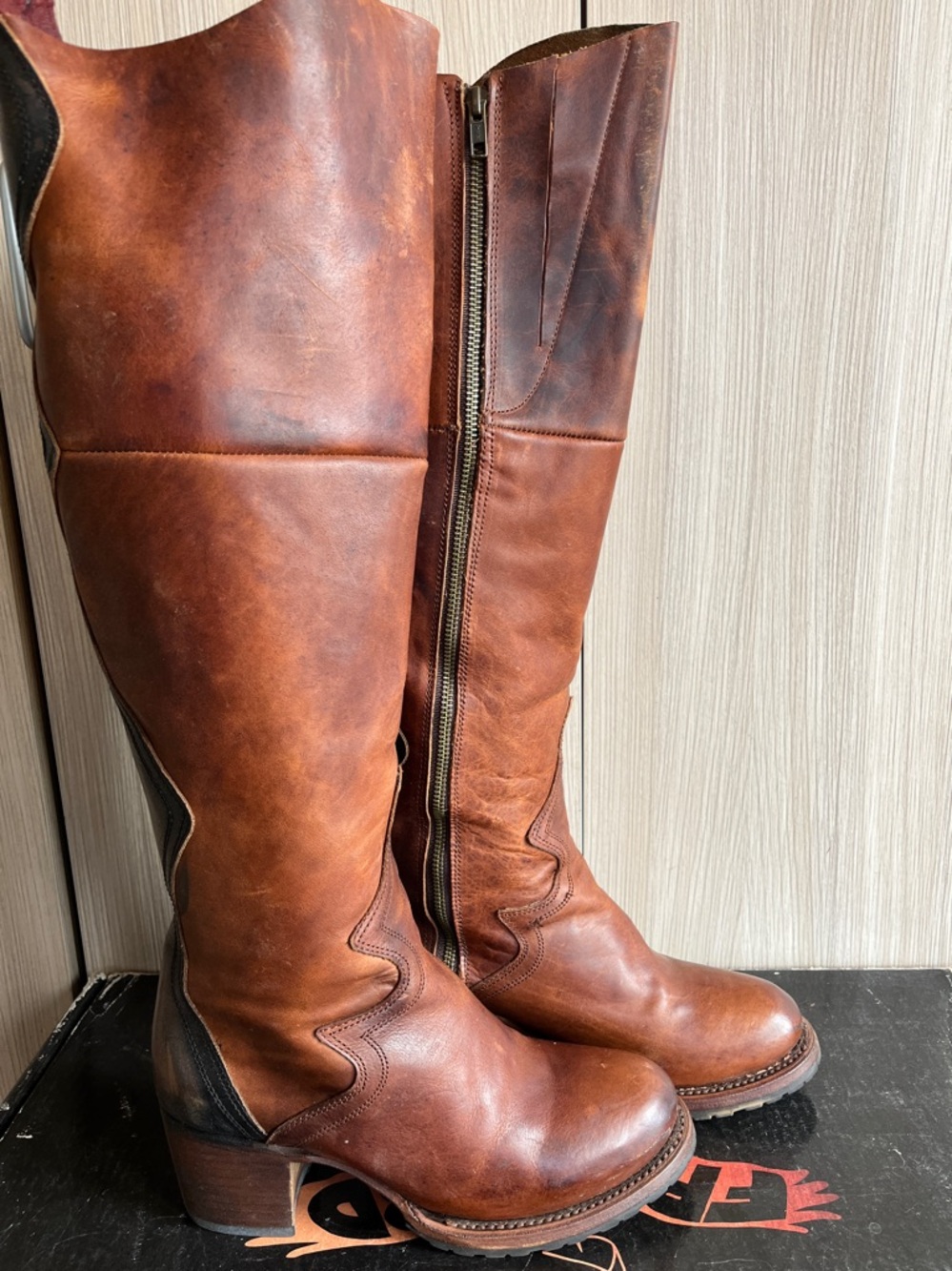 freebird brown and black leather knee-high boots - Picture 3 of 7